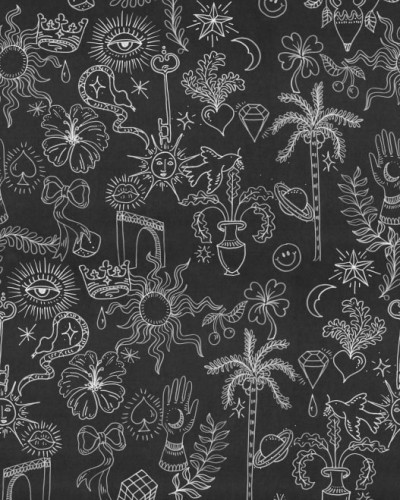 Tapet cu model Doodle Black. Designul este realizat cu linii albe pe fond negru.