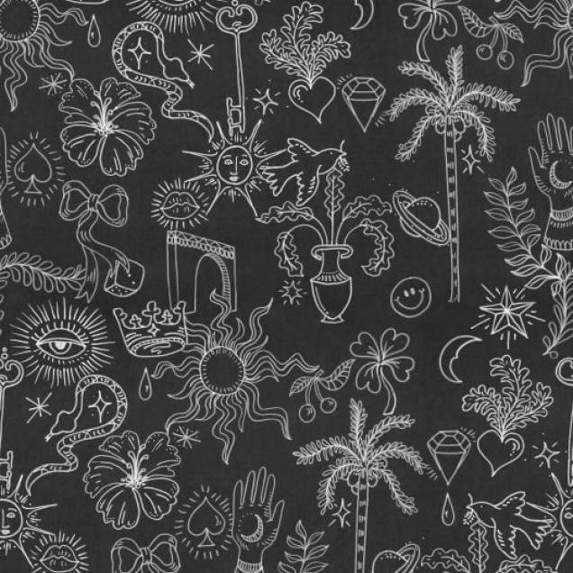 Tapet cu model Doodle Black. Designul este realizat cu linii albe pe fond negru.