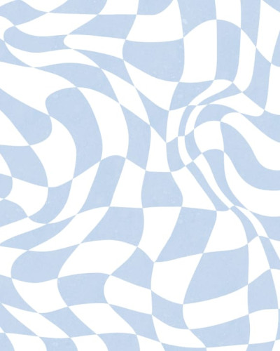 Imaginea prezintă un wallpaper cu un design psihedelic cu pătrate ondulate în nuanțe de albastru și alb.