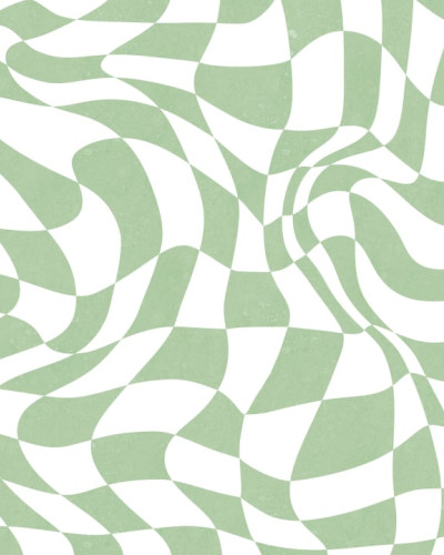 Tapet geometric retro chic în culori verde și alb, cu forme ondulate