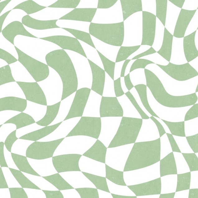 Tapet geometric retro chic în culori verde și alb, cu forme ondulate