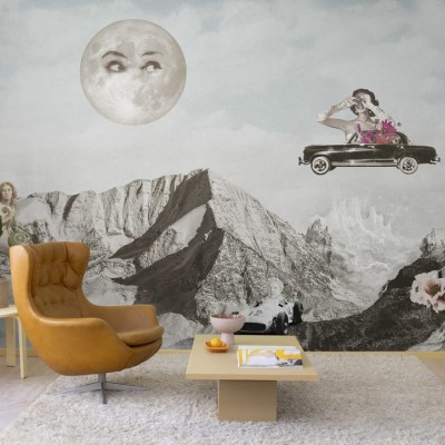Tapet retro cu un design unic, care combină elemente vintage și surprinzătoare