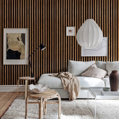 Tapet cu aspect de lemn, Rib Wood, in decorul unei camere de zi