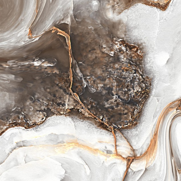 Tapet cu marmură abstract, Marble Swirl Nougat, în tonuri de maro, bej și gri, în livingul unei case moderne