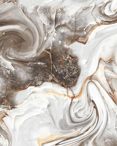 Tapet cu marmură abstract, Marble Swirl Nougat, în tonuri de maro, bej și gri, în livingul unei case moderne