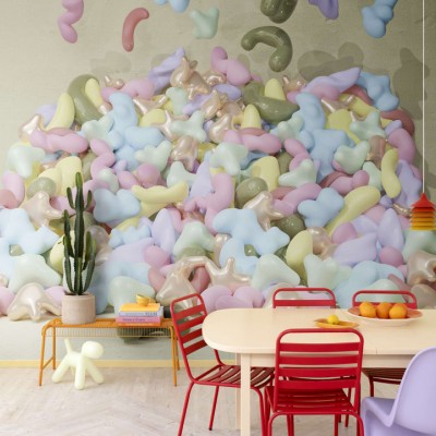 Bubblegum, Pastel, un wallpaper abstract cu forme geometrice în culori pastelate, perfect pentru decorarea unui perete accent.