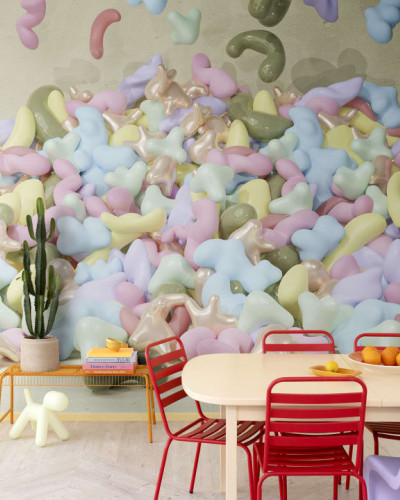 Bubblegum, Pastel, un wallpaper abstract cu forme geometrice în culori pastelate, perfect pentru decorarea unui perete accent.