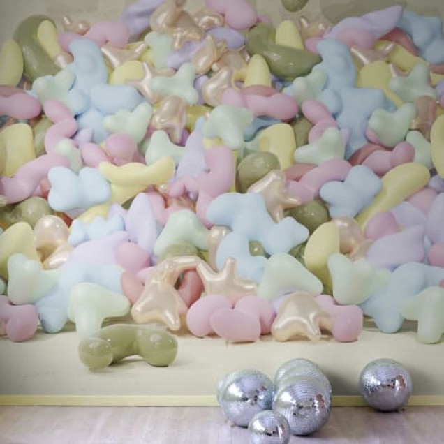 Bubblegum, Pastel, un wallpaper abstract cu forme geometrice în culori pastelate, perfect pentru decorarea unui perete accent.