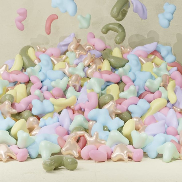 Bubblegum, Pastel, un wallpaper abstract cu forme geometrice în culori pastelate, perfect pentru decorarea unui perete accent.