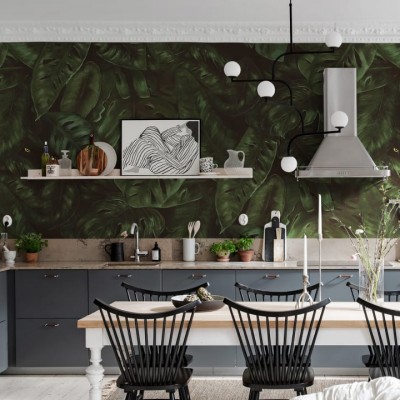 Wallpaper cu frunze tropicale verde