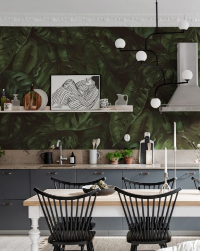Wallpaper cu frunze tropicale verde