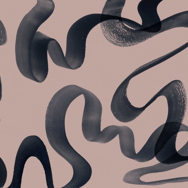 Tapet cu forme abstracte, curbate, realizate in culori neutre.