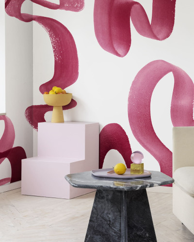 Wallpaper Waves Magenta cu un design abstract in nuante de magenta