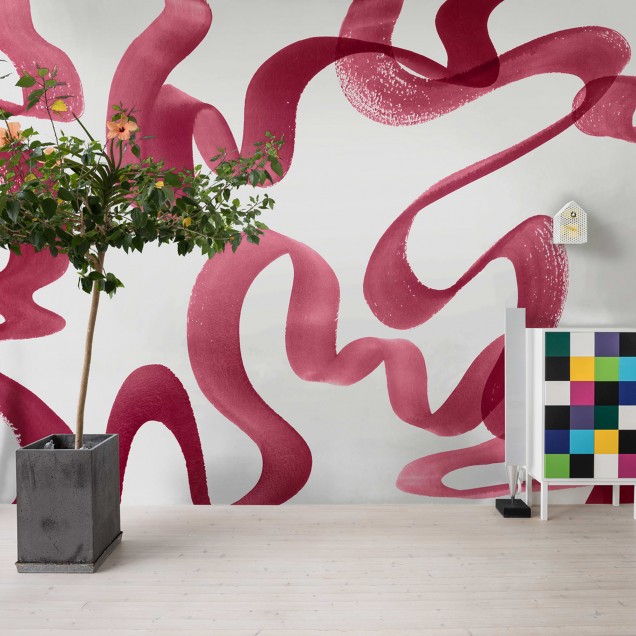 Wallpaper Waves Magenta cu un design abstract in nuante de magenta