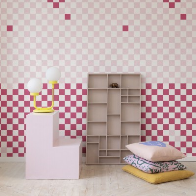 Tapet Pixels, Magenta, cu model geometric minimalist în nuanțe de roz și magenta