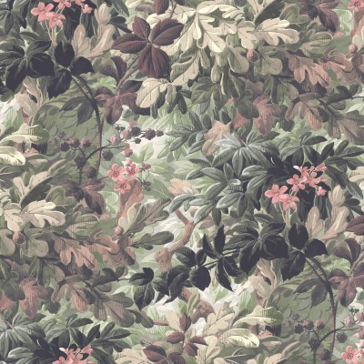 Tapet floral delicat, Vinum Raspeys, Pastel, cu un model bogat de frunze și flori delicate.