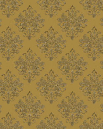 Tapetul Baroque Pearl, Yellow, cu design baroc elegant si culoare galbena calda, aduce rafinament oricarui spatiu.