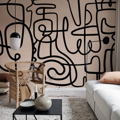 Tapet modern cu design abstract în culori roz și negru
