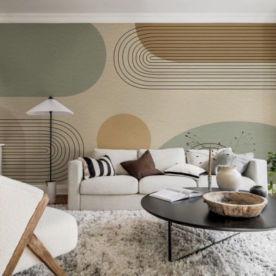 Tapet Abstract Arches, Neutral cu un design modern minimalist ce include arce abstracte, linii subtile și tonuri neutre