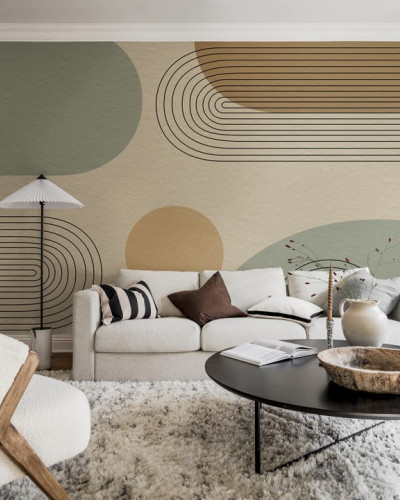 Tapet Abstract Arches, Neutral cu un design modern minimalist ce include arce abstracte, linii subtile și tonuri neutre