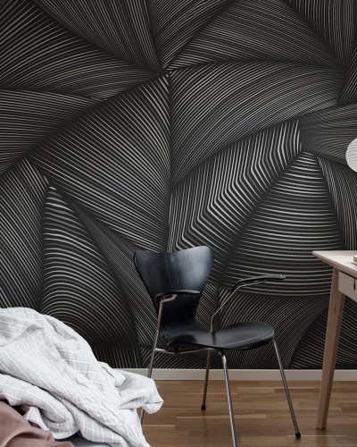 Fototapet cu design abstract in dungi negre si albe.