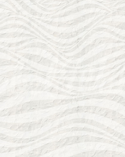Tapet cu design modern, Graphic Hills, gri deschis,  cu un design inspirat din formele naturale. Tapetul se afla intr-un living amenajat modern, langa un canapea alba, o masuta din lemn si o lampa de birou.