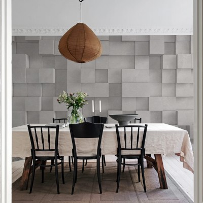 Tapet 3D cutii gri, design modern pentru living