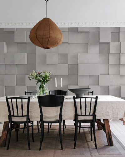 Tapet 3D cutii gri, design modern pentru living
