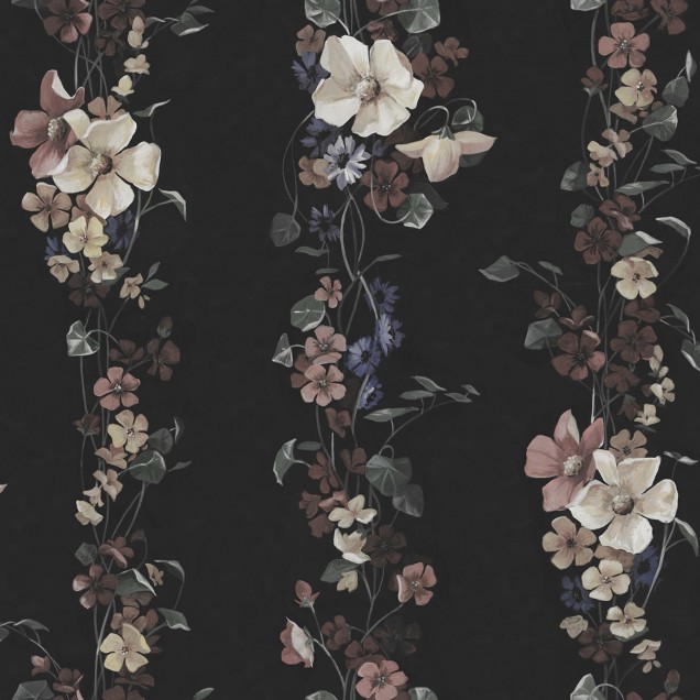 Tapet floral vintage cu flori delicate pe un fond negru
