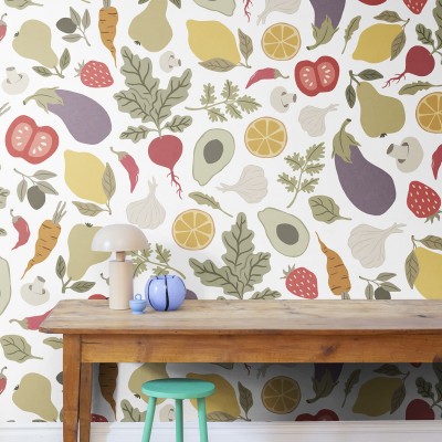 Tapet cu design vesel cu legume si fructe, perfect pentru bucătărie sau dining room
