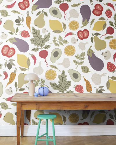 Tapet cu design vesel cu legume si fructe, perfect pentru bucătărie sau dining room
