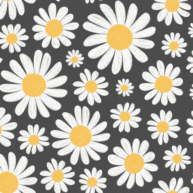 Tapet cu margarete albe pe fund negru, cu un design îndrăzneț și elegant.