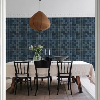 Tapet Ceramic Tiles, Azurite - un model geometric modern de plăci ceramice în nuanțe de azur, perfect pentru living, bucătărie sau baie.