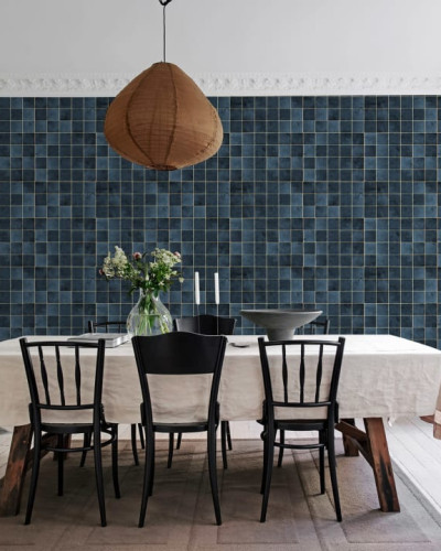 Tapet Ceramic Tiles, Azurite - un model geometric modern de plăci ceramice în nuanțe de azur, perfect pentru living, bucătărie sau baie.