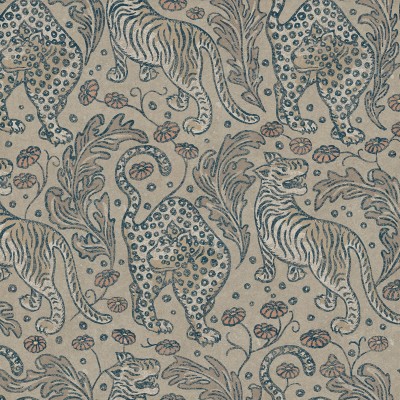 Tapet cu design modern, Bold Tigers, Sand, cu tigri și flori pe un fundal neutru.