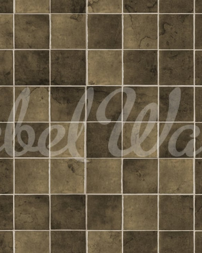 Tapet cu aspect de dale ceramice, Bronzite,  cu o bucatarie moderna cu blat negru