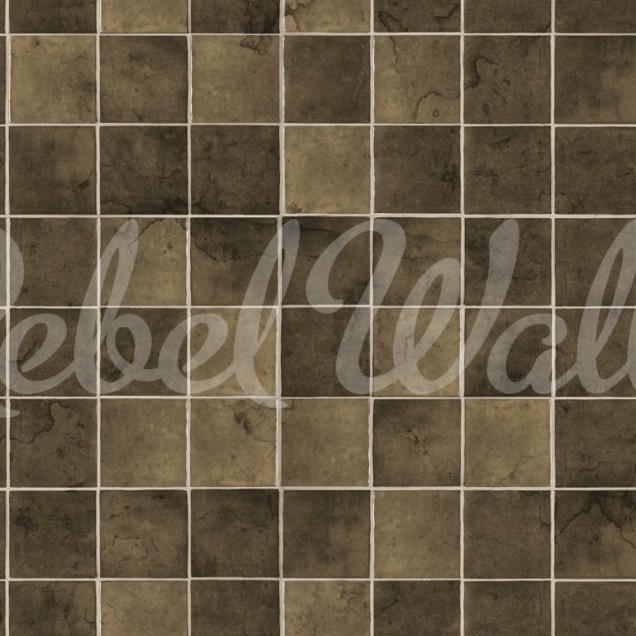 Tapet cu aspect de dale ceramice, Bronzite,  cu o bucatarie moderna cu blat negru