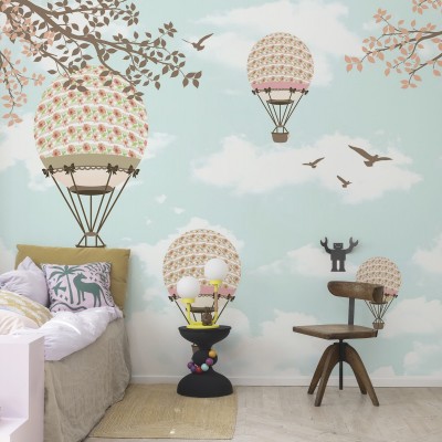 Sweet Balloons tapet cu baloane aerostatice decorate cu flori