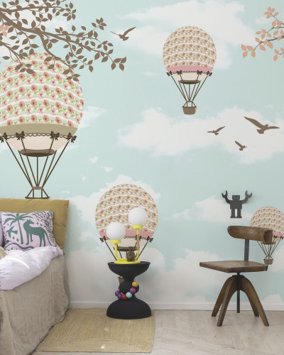 Sweet Balloons tapet cu baloane aerostatice decorate cu flori