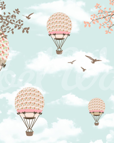 Sweet Balloons tapet cu baloane aerostatice decorate cu flori
