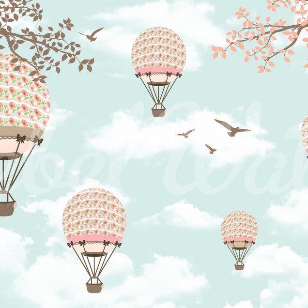 Sweet Balloons tapet cu baloane aerostatice decorate cu flori