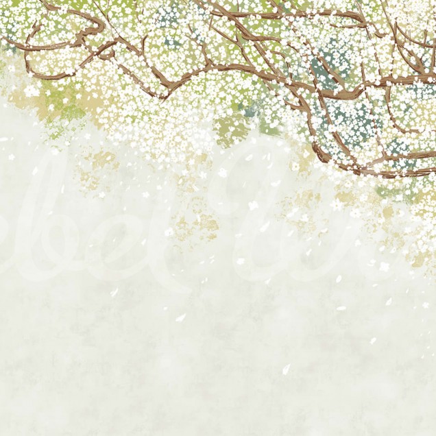 Tapet Spring Tree Tapet cu arbore înflorit, Spring Tree, pe un perete din living.