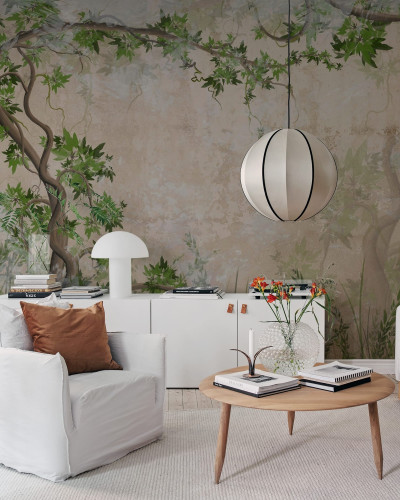 Tapet Curly Trees, cu design rustic cu copaci cu ramuri impletite, culori calde si liniștitoare