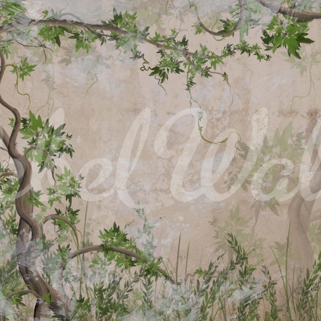 Tapet Curly Trees, cu design rustic cu copaci cu ramuri impletite, culori calde si liniștitoare