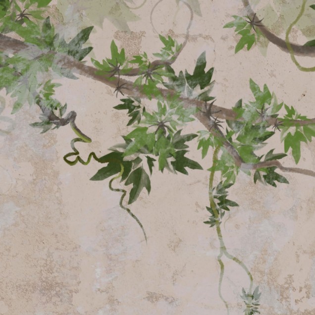 Tapet Curly Trees, cu design rustic cu copaci cu ramuri impletite, culori calde si liniștitoare