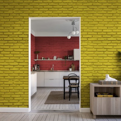 Tapet cu aspect de perete de caramida galbena, Wall of Bricks