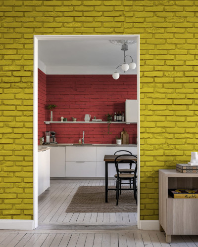 Tapet cu aspect de perete de caramida galbena, Wall of Bricks