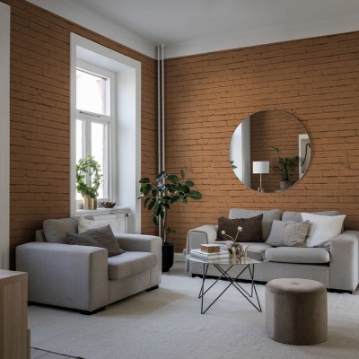 Tapet perete de cărămidă terracotta cu design realist, perfect pentru a crea un spațiu unic și primitor.