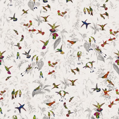Tapet cu colibri multicolori pe un fundal crem