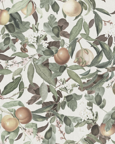 Wallpaper cu un design artistic ce prezintă un arboret plin de piersici coapte